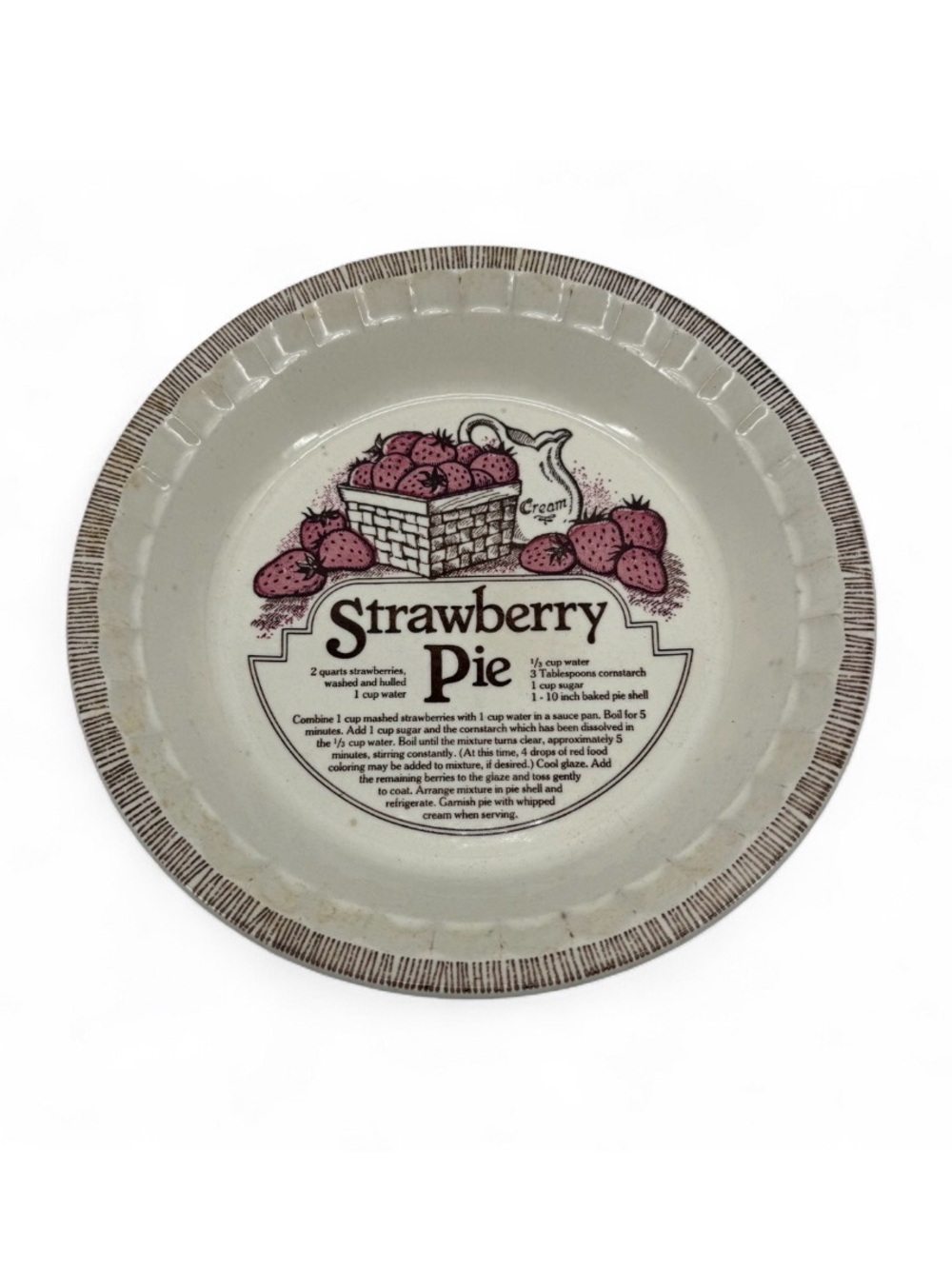 Vintage Royal China Jeannette Strawberry Pie Recipe Plate Dish USA Retro Kitchen